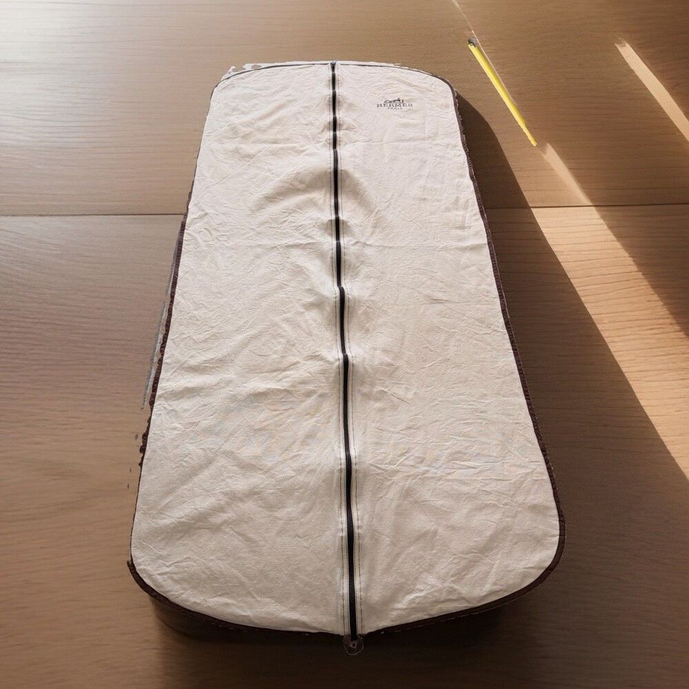 Hermes Paris Garment Bag 54” Long Canvas Suit Dress Cover Beige Brown